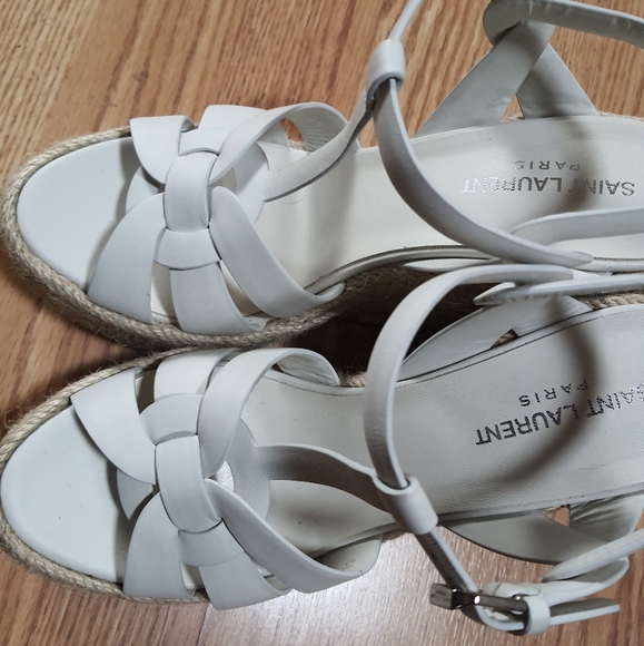 Saint Laurent Tribute Leather Espadrille Wedge Sandals - Picture 3 of 8